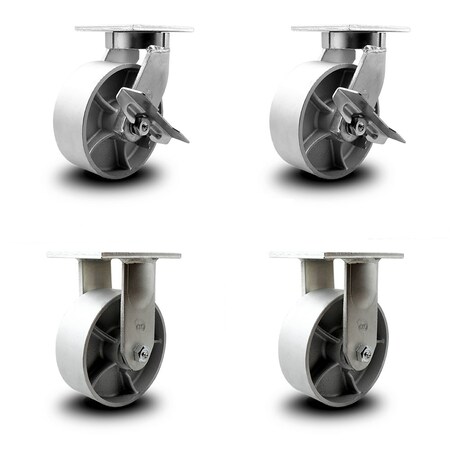 Service Caster 8 Inch Heavy Duty Semi Steel Cast Iron Wheel Caster Brakes 2 Rigid SCC, 2PK SCC-KP92S830-SSR-SLB-2-R-2